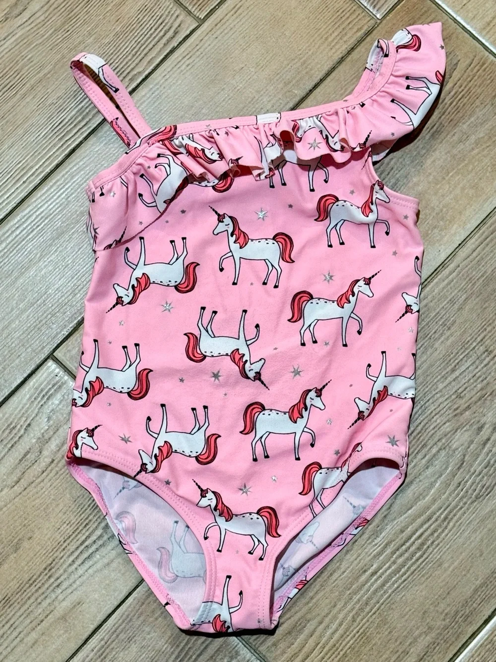 Carter's Pink Unicorn Ruffle One-Shoulder Swimsuit